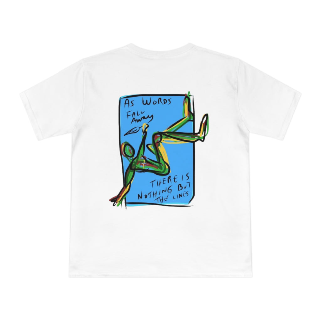 Artistic Climbing Figure T-Shirt — "As Words Fall Away" Graphic Tee