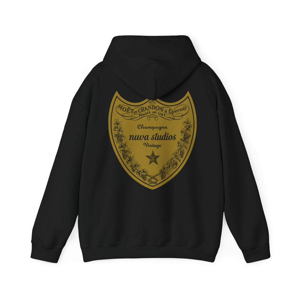 Vintage Champagne Shield Hoodie — Nuva Studios Logo Sweatshirt